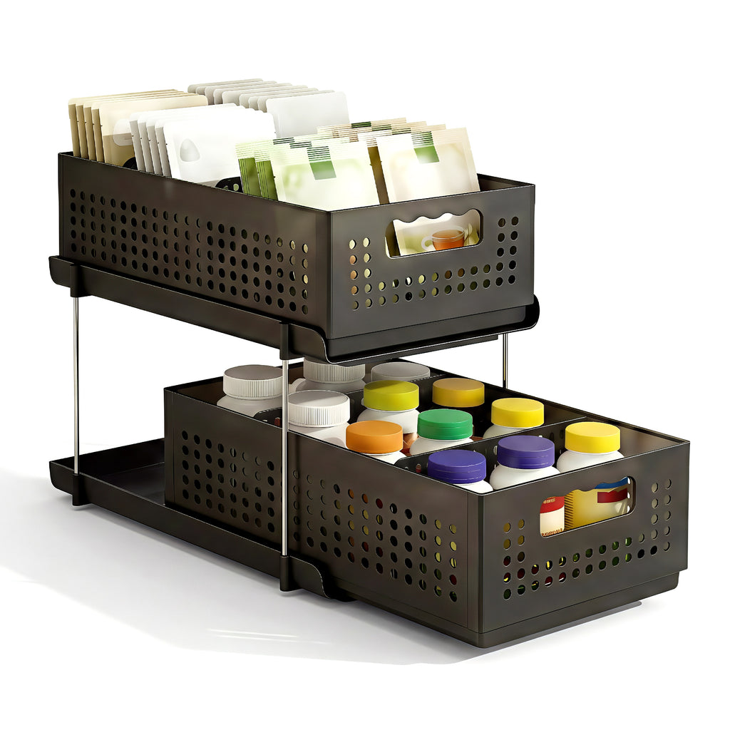 Artiss 2-Tier Slim Under Sink Organiser with Removable Baskets