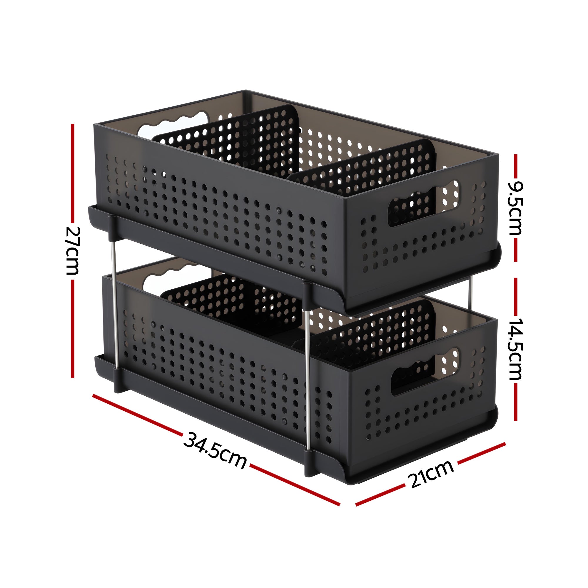 Artiss 2-Tier Slim Under Sink Organiser with Removable Baskets