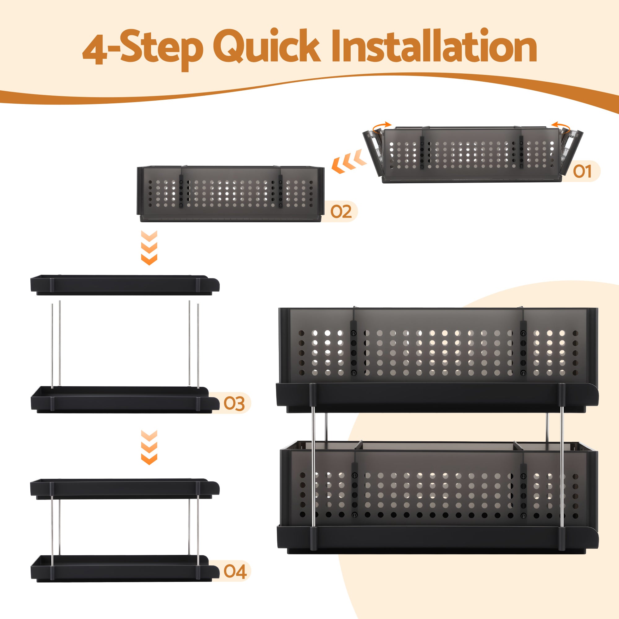 Artiss 2-Tier Slim Under Sink Organiser with Removable Baskets