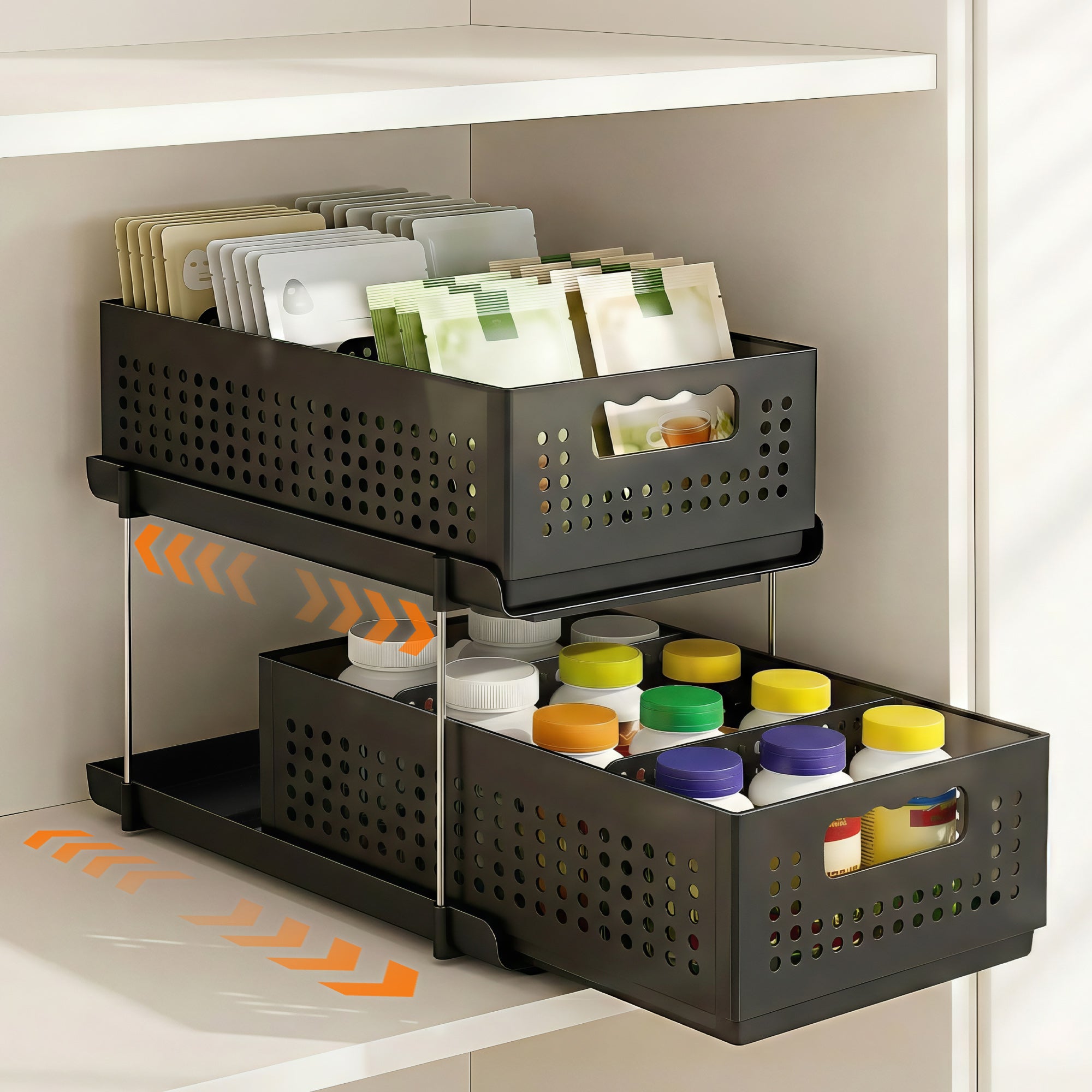 Artiss 2-Tier Slim Under Sink Organiser with Removable Baskets
