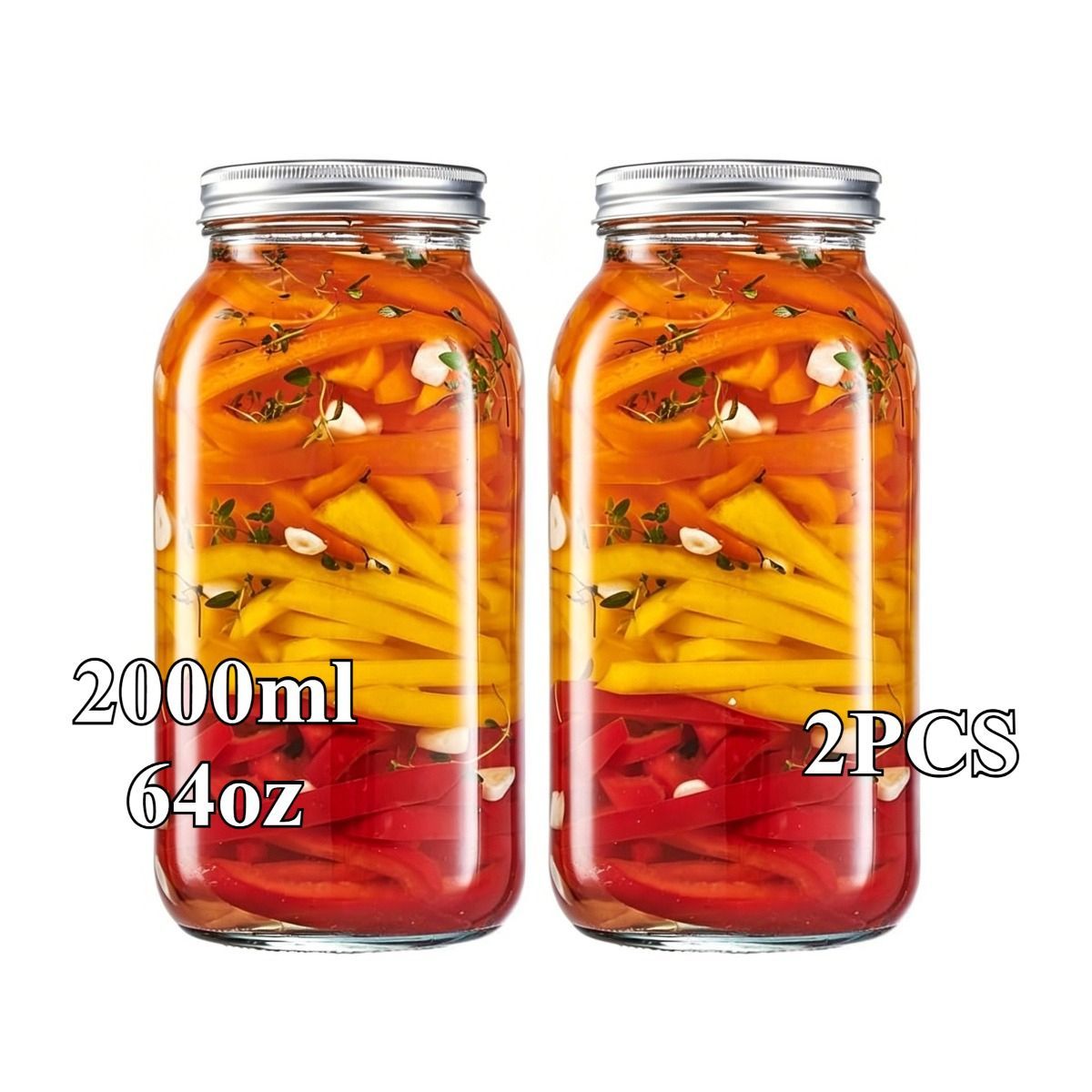 large capacity food storage jar, food-grade glass jar, airtight storage jar, pickle jar, grain storage, snack storage, tea storage, pantry organisation, Australian kitchen - Clear - Size 64oz-2pcs