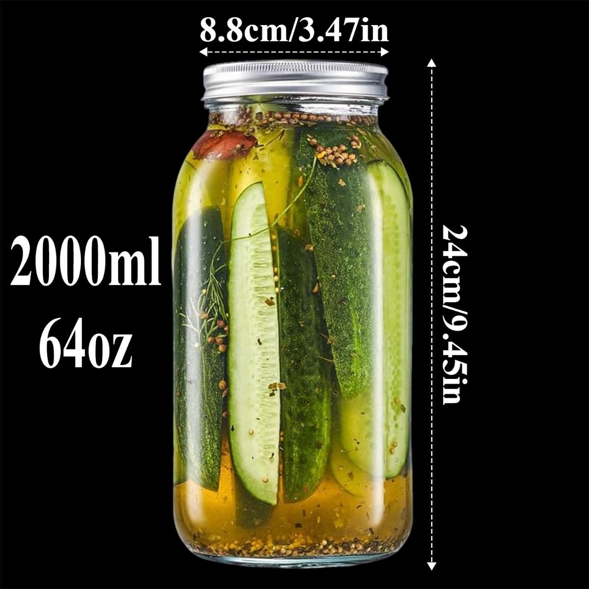 large capacity food storage jar, food-grade glass jar, airtight storage jar, pickle jar, grain storage, snack storage, tea storage, pantry organisation, Australian kitchen - Clear - Size 64oz-2pcs