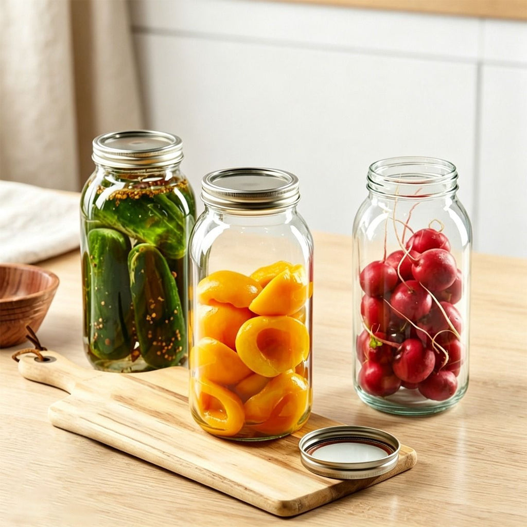 large capacity food storage jar, food-grade glass jar, airtight storage jar, pickle jar, grain storage, snack storage, tea storage, pantry organisation, Australian kitchen - Clear - Size 64oz-2pcs