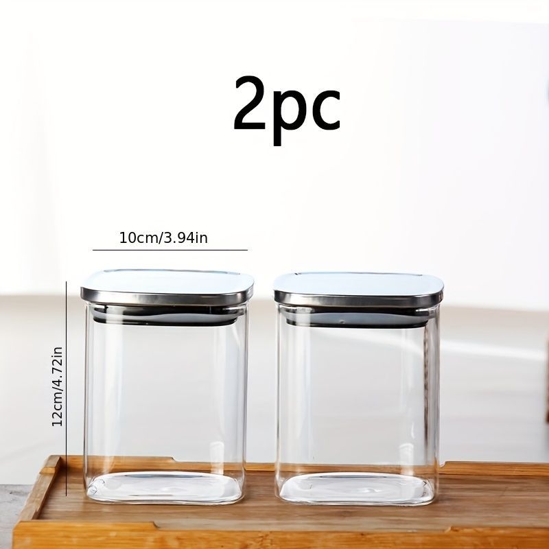 airtight storage jars, coffee bean jars, stainless steel lid, glass jars with lids, square canisters, pantry organisation, kitchen storage Australia - Clear - Size 2pcs-1000ml