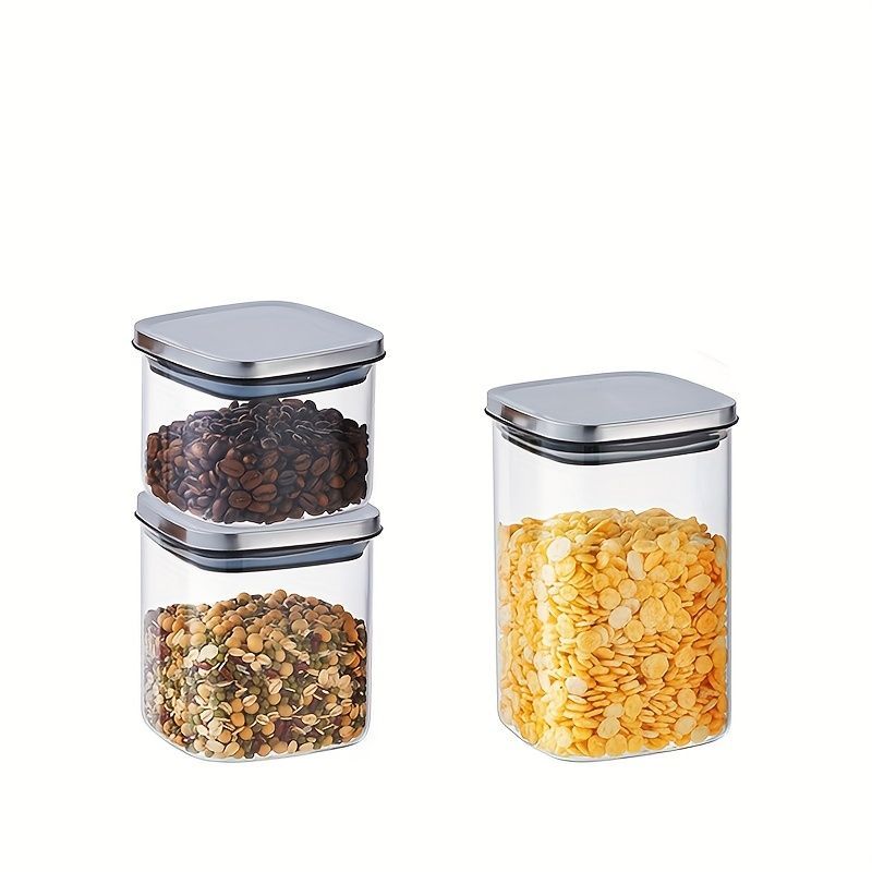 airtight storage jars, coffee bean jars, stainless steel lid, glass jars with lids, square canisters, pantry organisation, kitchen storage Australia - Clear - Size 2pcs-1000ml