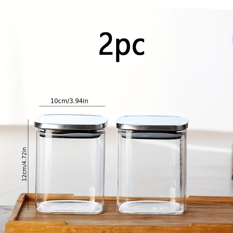 airtight storage jars, coffee bean jars, stainless steel lid, glass jars with lids, square canisters, pantry organisation, kitchen storage Australia - Clear - Size 2pcs-1000ml
