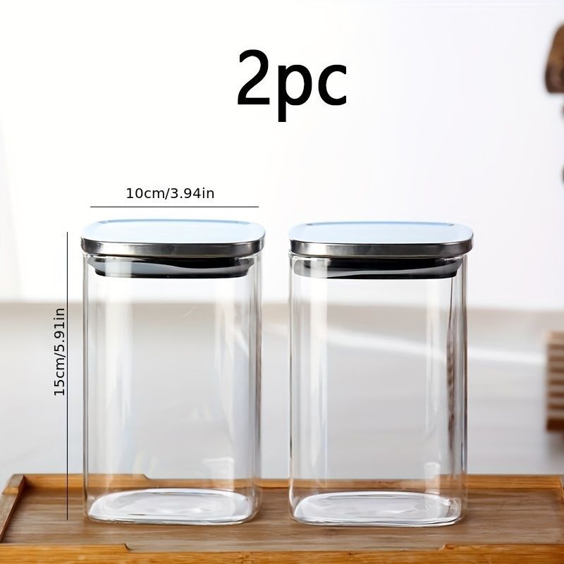 airtight storage jars, coffee bean jars, stainless steel lid, glass jars with lids, square canisters, pantry organisation, kitchen storage Australia - Clear - Size 2pcs-1000ml