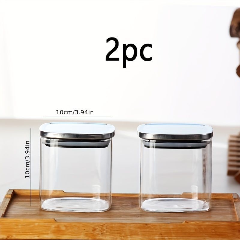 airtight storage jars, coffee bean jars, stainless steel lid, glass jars with lids, square canisters, pantry organisation, kitchen storage Australia - Clear - Size 2pcs-1000ml