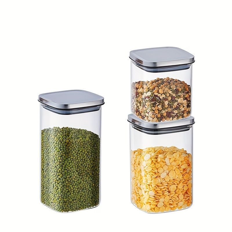 airtight storage jars, coffee bean jars, stainless steel lid, glass jars with lids, square canisters, pantry organisation, kitchen storage Australia - Clear - Size 2pcs-1000ml