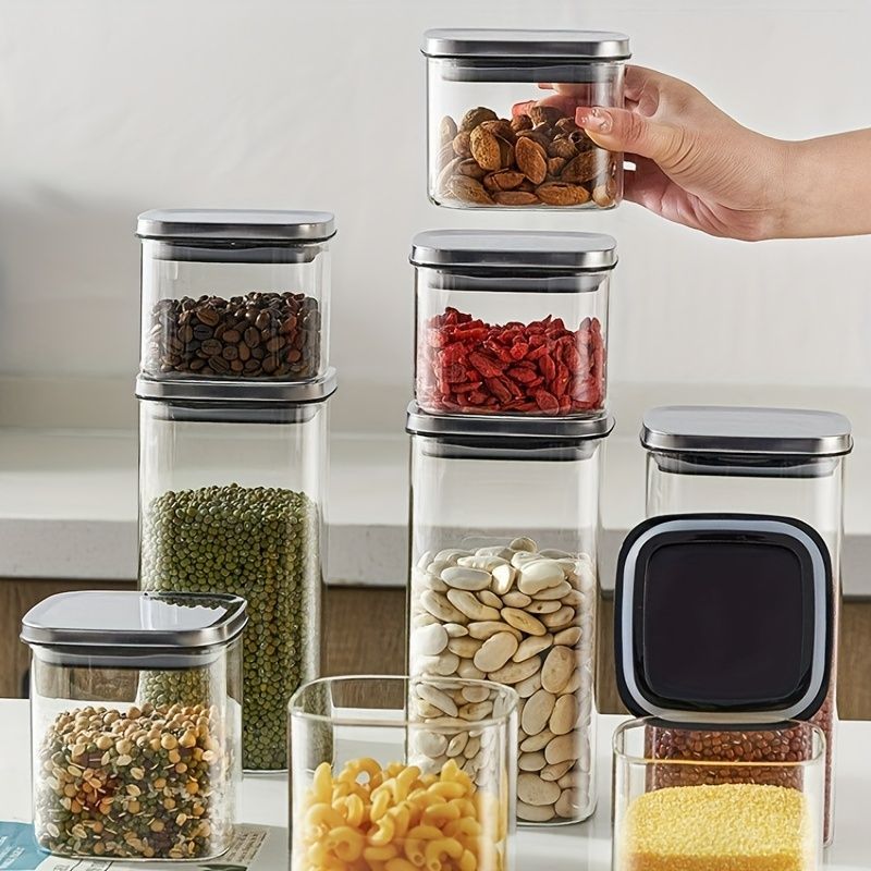 airtight storage jars, coffee bean jars, stainless steel lid, glass jars with lids, square canisters, pantry organisation, kitchen storage Australia - Clear - Size 2pcs-1000ml