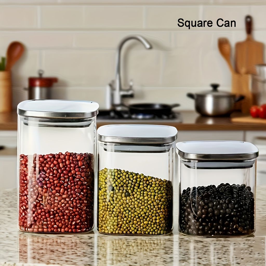 airtight storage jars, coffee bean jars, stainless steel lid, glass jars with lids, square canisters, pantry organisation, kitchen storage Australia - Clear - Size 2pcs-1000ml