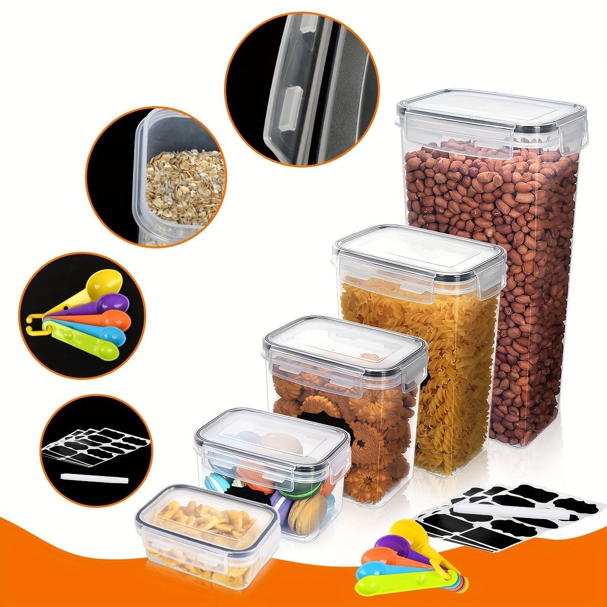 food storage containers, thickened PP containers, airtight food containers, food-grade storage, grain storage, dry goods storage, pantry organization, Australian kitchen - White - Size 16pcs