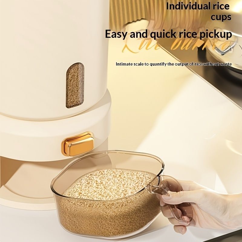 large capacity rice dispenser, measuring cup, time scale, plastic grain storage container, sealed food storage, insect proof food storage, moisture proof food storage, flour storage, pet food storage, Australian kitchen - gray and transparent - Size 10L