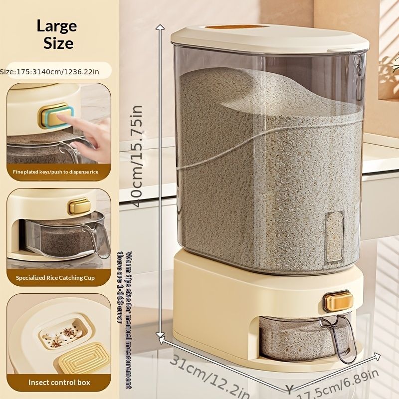 large capacity rice dispenser, measuring cup, time scale, plastic grain storage container, sealed food storage, insect proof food storage, moisture proof food storage, flour storage, pet food storage, Australian kitchen - gray and transparent - Size 10L