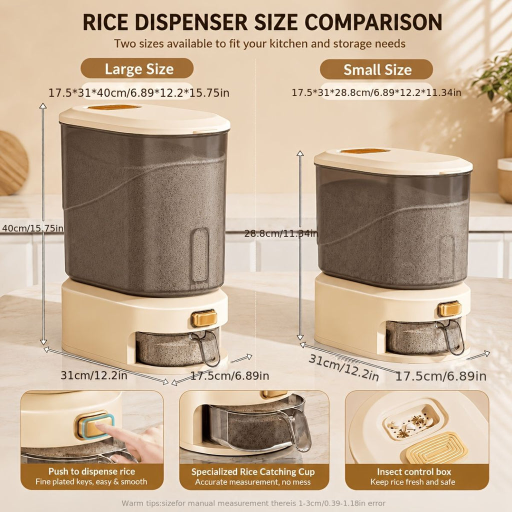 large capacity rice dispenser, measuring cup, time scale, plastic grain storage container, sealed food storage, insect proof food storage, moisture proof food storage, flour storage, pet food storage, Australian kitchen - gray and transparent - Size 10L