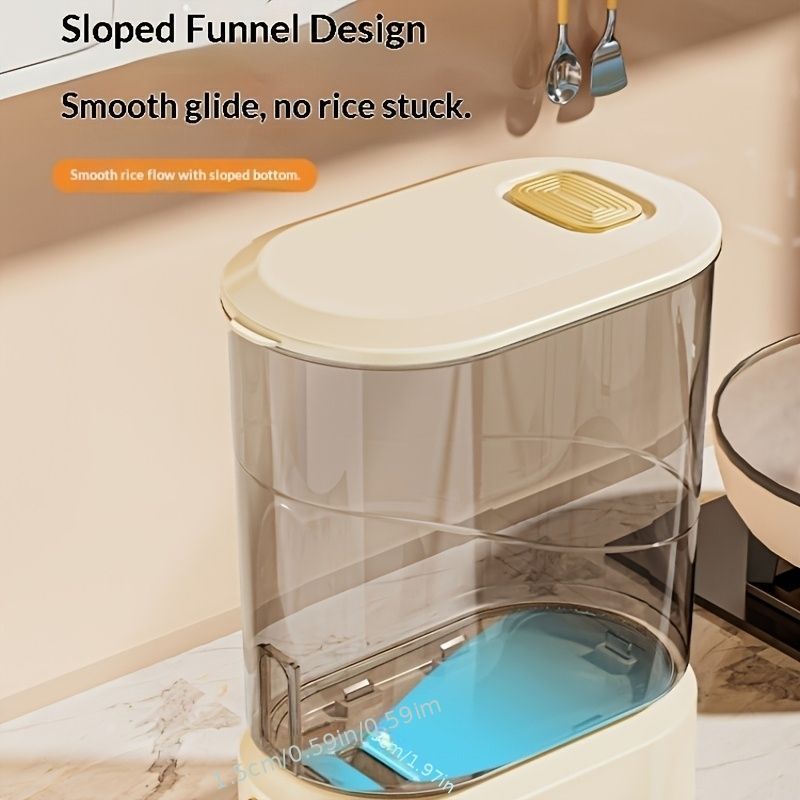 large capacity rice dispenser, measuring cup, time scale, plastic grain storage container, sealed food storage, insect proof food storage, moisture proof food storage, flour storage, pet food storage, Australian kitchen - gray and transparent - Size 20L