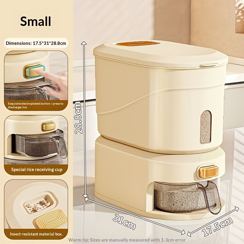 large capacity rice dispenser, measuring cup, time scale, plastic grain storage container, sealed food storage, insect proof food storage, moisture proof food storage, flour storage, pet food storage, Australian kitchen - gray and transparent - Size 20L