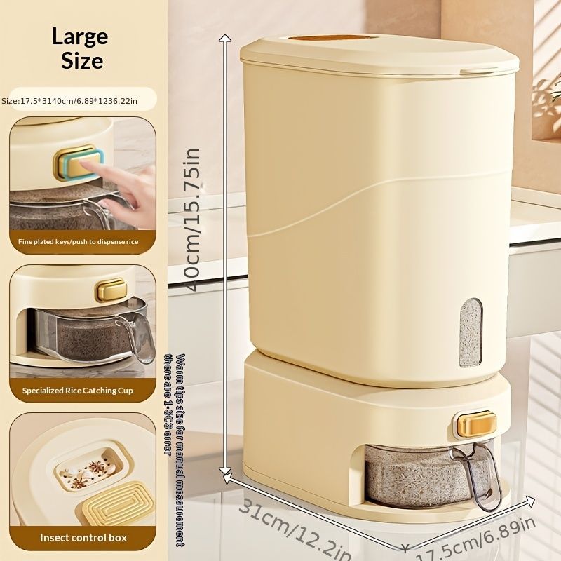 large capacity rice dispenser, measuring cup, time scale, plastic grain storage container, sealed food storage, insect proof food storage, moisture proof food storage, flour storage, pet food storage, Australian kitchen - gray and transparent - Size 20L
