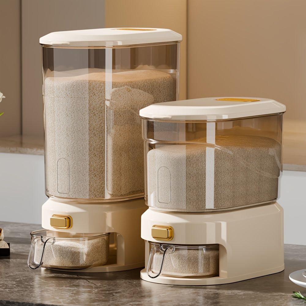 large capacity rice dispenser, measuring cup, time scale, plastic grain storage container, sealed food storage, insect proof food storage, moisture proof food storage, flour storage, pet food storage, Australian kitchen - gray and transparent - Size 20L