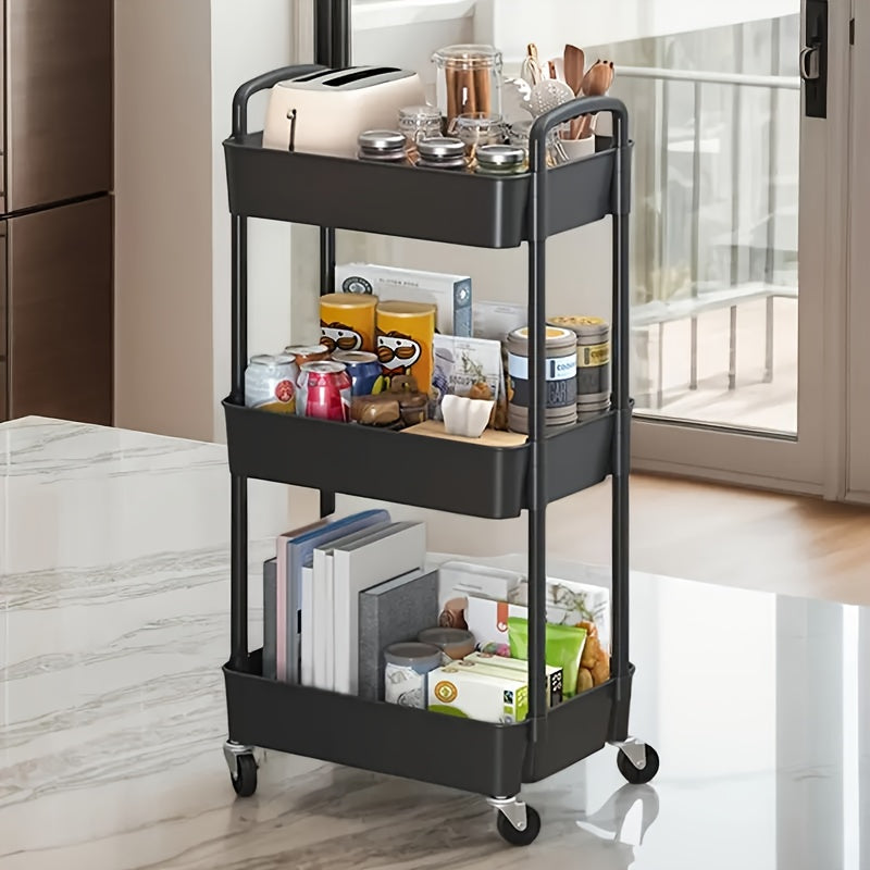 Four-Tier Rolling Cosmetics Storage Rack - Made of durable plastic, equipped with 360-degree swivel casters, strong load-bearing capacity - Suitable for bathroom, bedroom, kitchen, and home storage | White