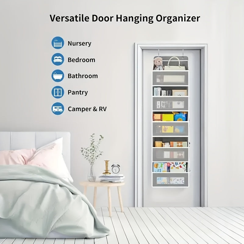 Storage Marvel in Black & Gray — 5-Tier Over-the-Door Organizer with 5 Large Pockets. Sturdy and Anti-Tip Design for Strong Load-Bearing. A Neat Solution for Bedroom, Bathroom & Storage Room.（GREY）