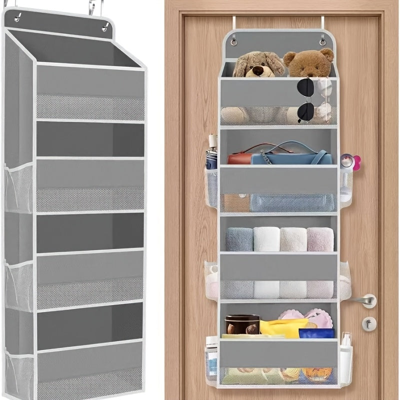 Storage Marvel in Black & Gray — 5-Tier Over-the-Door Organizer with 5 Large Pockets. Sturdy and Anti-Tip Design for Strong Load-Bearing. A Neat Solution for Bedroom, Bathroom & Storage Room.（GREY）