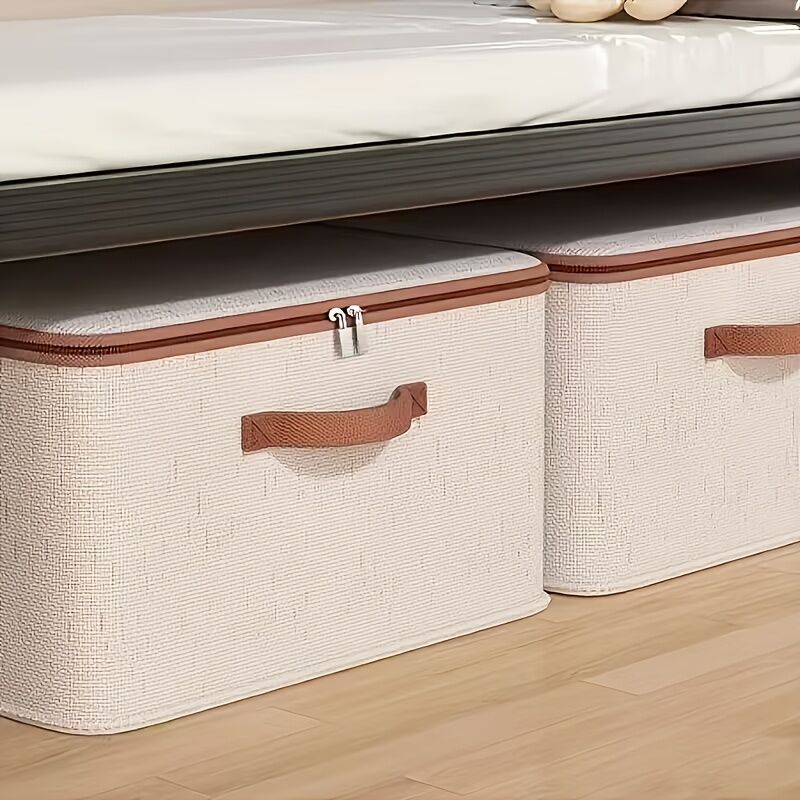 8L Double Zipper Storage Box with Faux Leather Handles | Large Capacity Lidded Basket, Perfect for Storing Clothes, Bedding, and Moving — Ideal for Bedrooms, Dorms, Studies, Wardrobes, Laundry Baskets, Shelf Bins, and Storage Racks.