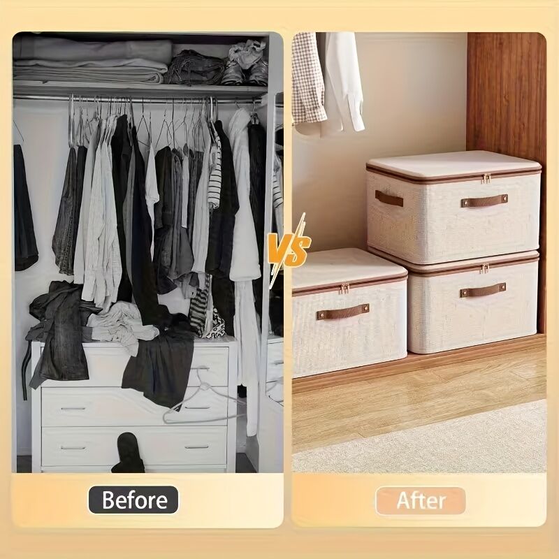 8L Double Zipper Storage Box with Faux Leather Handles | Large Capacity Lidded Basket, Perfect for Storing Clothes, Bedding, and Moving — Ideal for Bedrooms, Dorms, Studies, Wardrobes, Laundry Baskets, Shelf Bins, and Storage Racks.