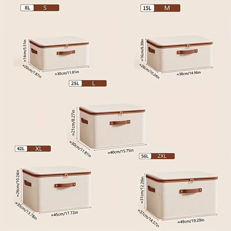 8L Double Zipper Storage Box with Faux Leather Handles | Large Capacity Lidded Basket, Perfect for Storing Clothes, Bedding, and Moving — Ideal for Bedrooms, Dorms, Studies, Wardrobes, Laundry Baskets, Shelf Bins, and Storage Racks.