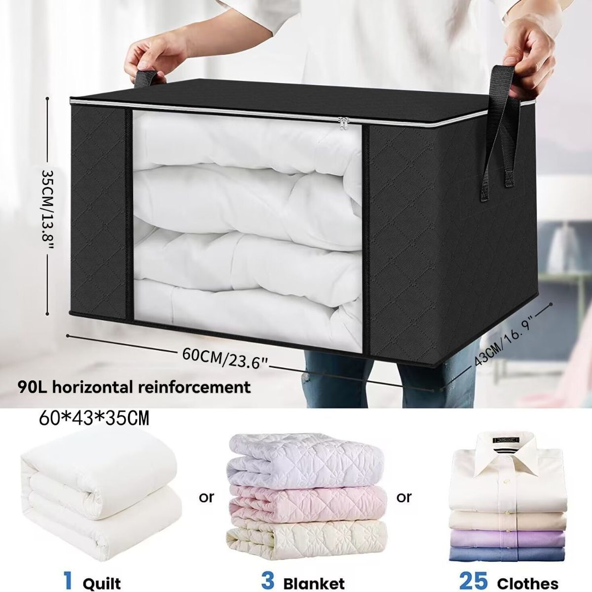 Foldable Storage Bins Extra Large Storage Bins 90L Storage Container Storage - Gray - Size 01