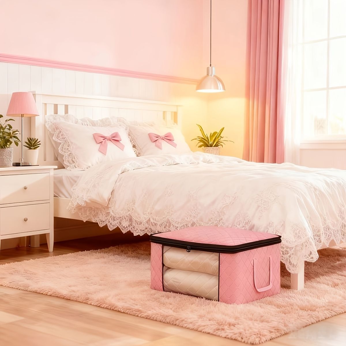 Foldable Storage Bins Extra Large Storage Bins 90L Storage Container Storage - Pink - Size 01