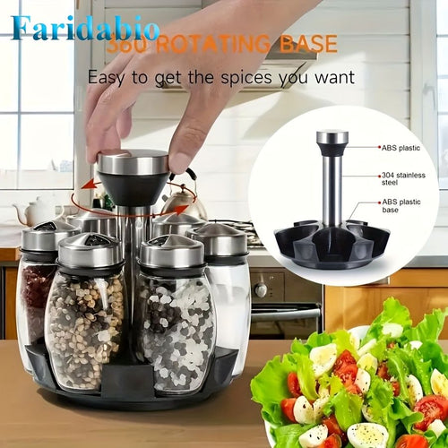 7 pieces rotating base spice dispenser, kitchen supplies, spice dispenser set, including salt, pepper and sugar dispenser - perfect for kitchen storage and organization
