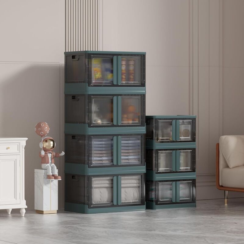 Plastic Storage Box, 32L Foldable Storage Box, With Lid And 4 Stackable Wheels, For Clothes Toys, Kitchen Storage,