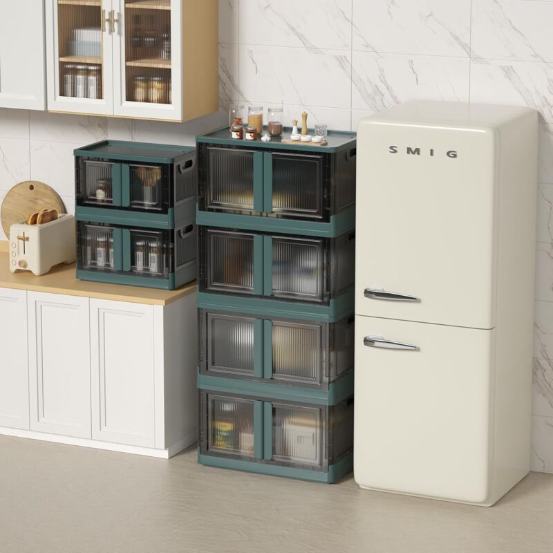 Plastic Storage Box, 32L Foldable Storage Box, With Lid And 4 Stackable Wheels, For Clothes Toys, Kitchen Storage,