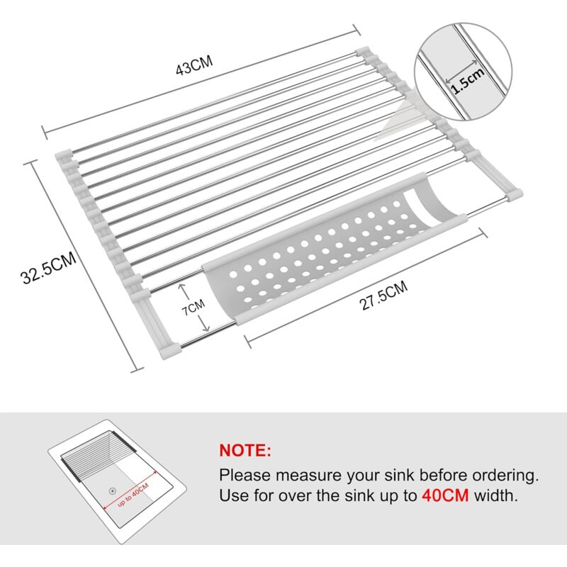Roll-Up Stainless Steel Sink Dish Drainer Rack