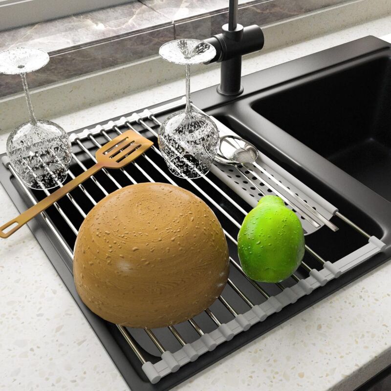 Roll-Up Stainless Steel Sink Dish Drainer Rack