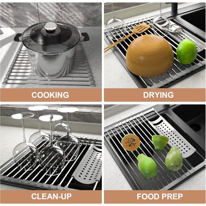 Roll-Up Stainless Steel Sink Dish Drainer Rack