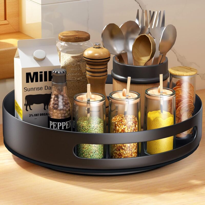 Turntable,Metal Steel ROtating Shelf Lazy Susan Kitchen Cupboard For Kitchen Storage,Cupboard Storage,25.4Cm,Black