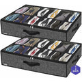 2 Pack Shoe Storage Bag With Clear Window - 12 Compartment Shoe Organizer For Under Bed Storage, Black Linen Fabric