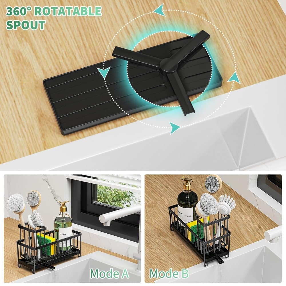 Carbon Steel Sink Caddy Organiser with Automatic Drainage Tray