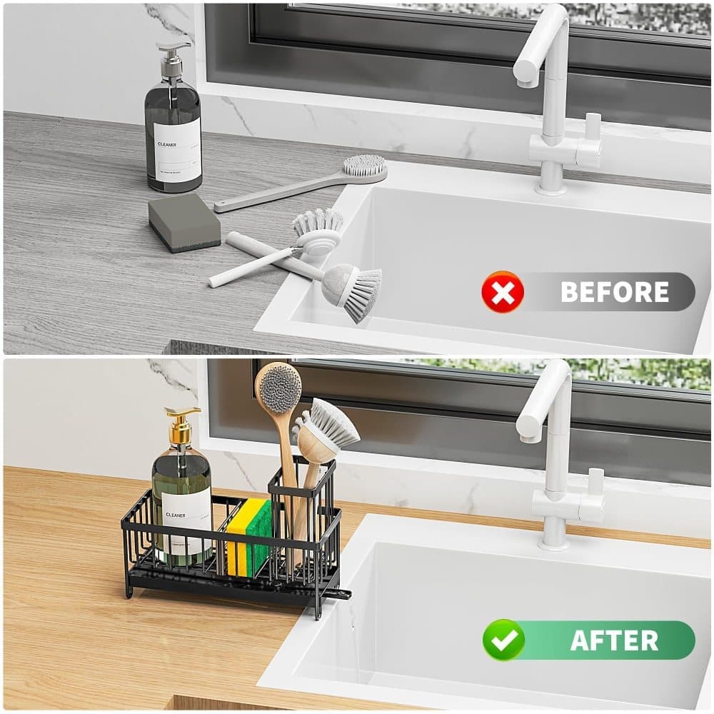 Carbon Steel Sink Caddy Organiser with Automatic Drainage Tray
