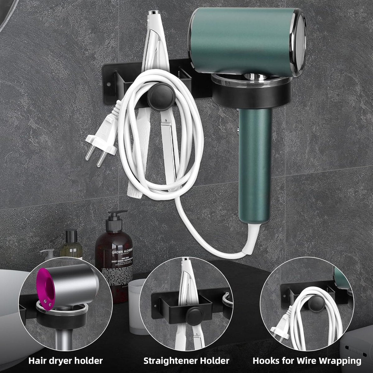 Hair Dryer Wall Bracket Holder - Hair Dryer - Hair Dryers - Hair Dryer Holders - Bathroom Hanging Rack - Hair Dryer Brush - Hair Dryer Holder - Wall Mount - Self-Adhesive - Universal - Hair Dryer - Wall Mount - For Hotel, Bathroom, Living Room, Barbershop