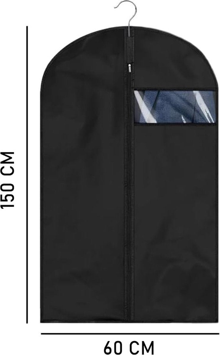 Garment Bags - 5 x Black Garment Bag with Zipper 60x150 - Garment Bags - Clothing Storage Bag - Protective Cover for Clothing - Storage Bags - Storage - Store/Organize Clothing - Waterproof - Dustproof - Viewing Window - Coat/Jacket/Costume Cover