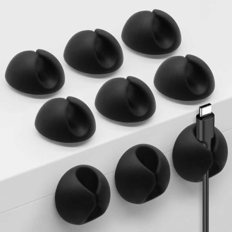 10-Pack Black Self-Adhesive Single-Port Cable Clips & Wire Organiser