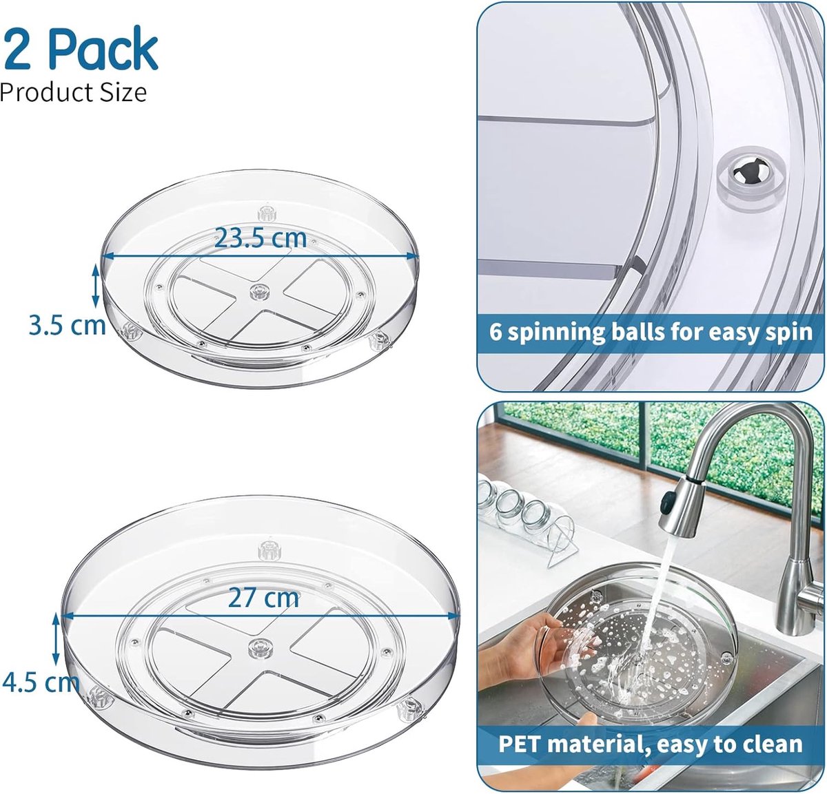 2-Pack 360° Rotating Organiser Turntable Set (27cm & 23.5cm)