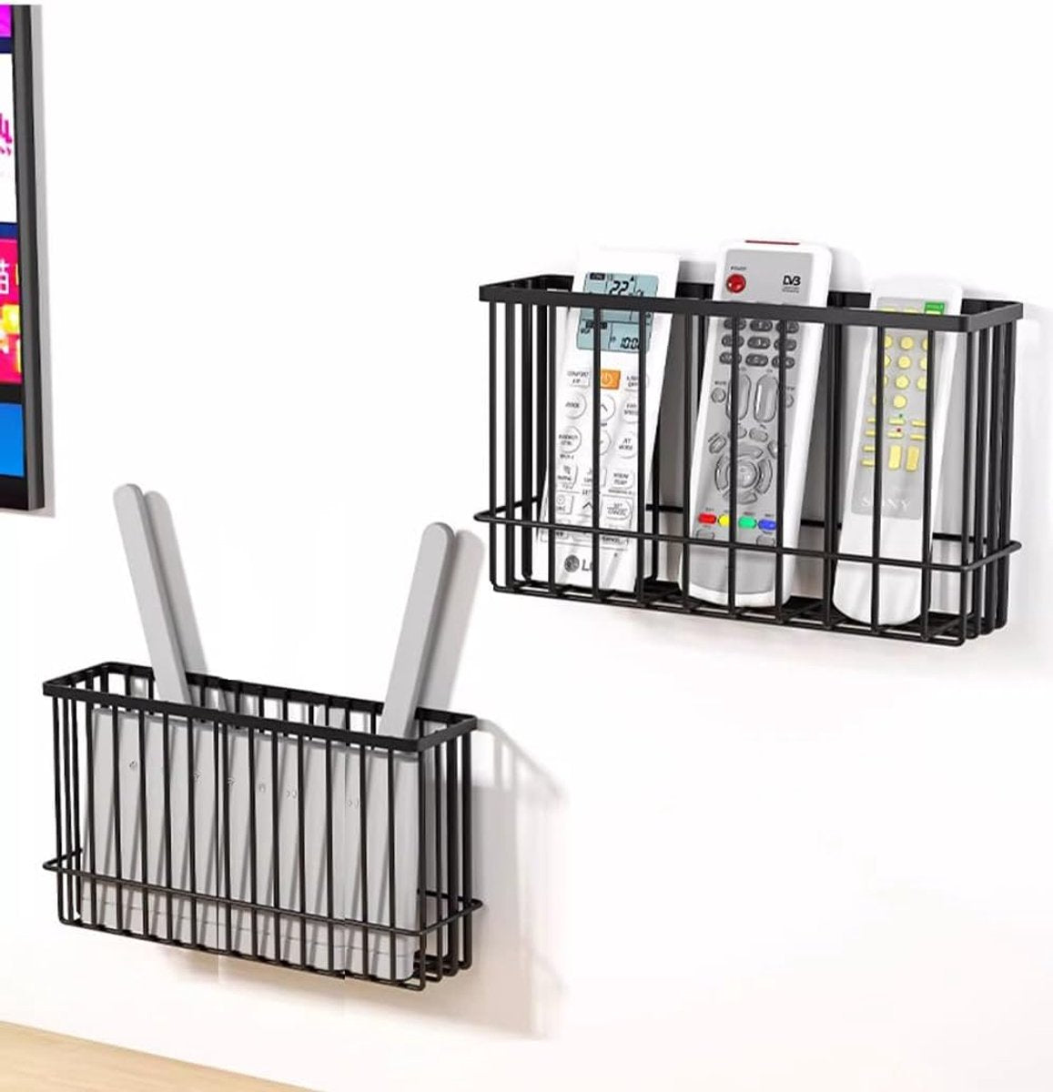 Set of 2 Storage Boxes - Storage Boxes - Storage Boxes for Kitchen Cabinet Doors - Self-Adhesive Storage Boxes - Wall-Mounted Metal Storage Boxes - Small Item Storage Boxes for Cabinets/Bathrooms/Refrigerators (Black)