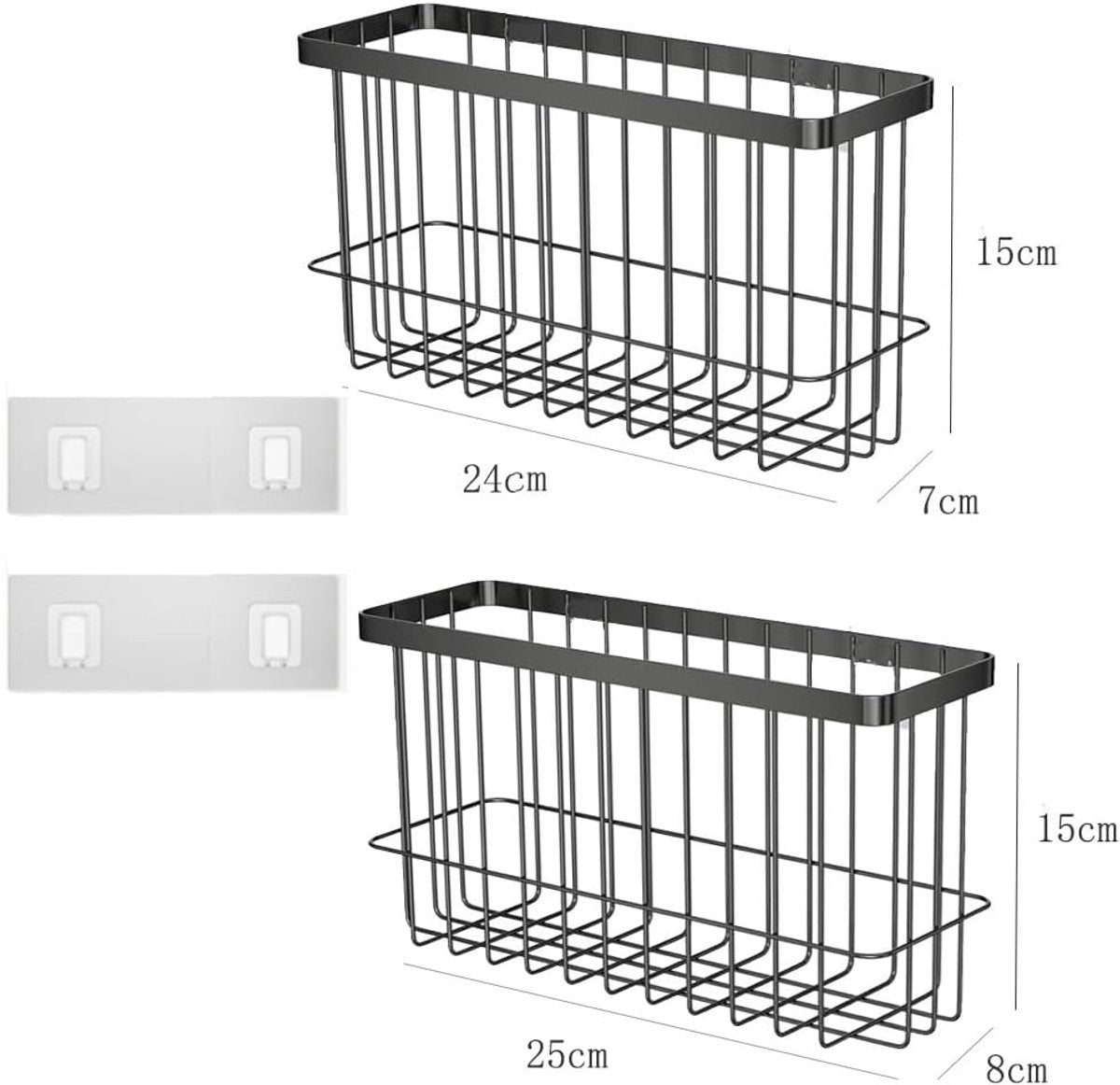 Set of 2 Storage Boxes - Storage Boxes - Storage Boxes for Kitchen Cabinet Doors - Self-Adhesive Storage Boxes - Wall-Mounted Metal Storage Boxes - Small Item Storage Boxes for Cabinets/Bathrooms/Refrigerators (Black)
