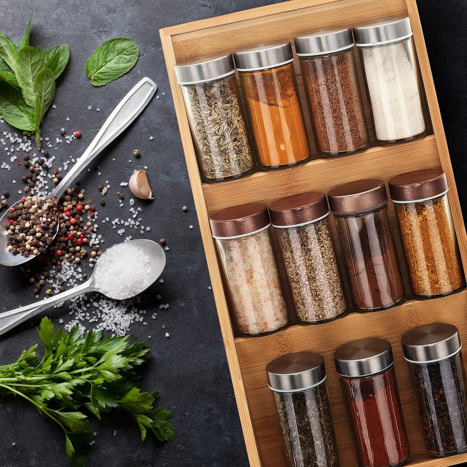 3-Tier Bamboo In-Drawer Spice Rack Organiser