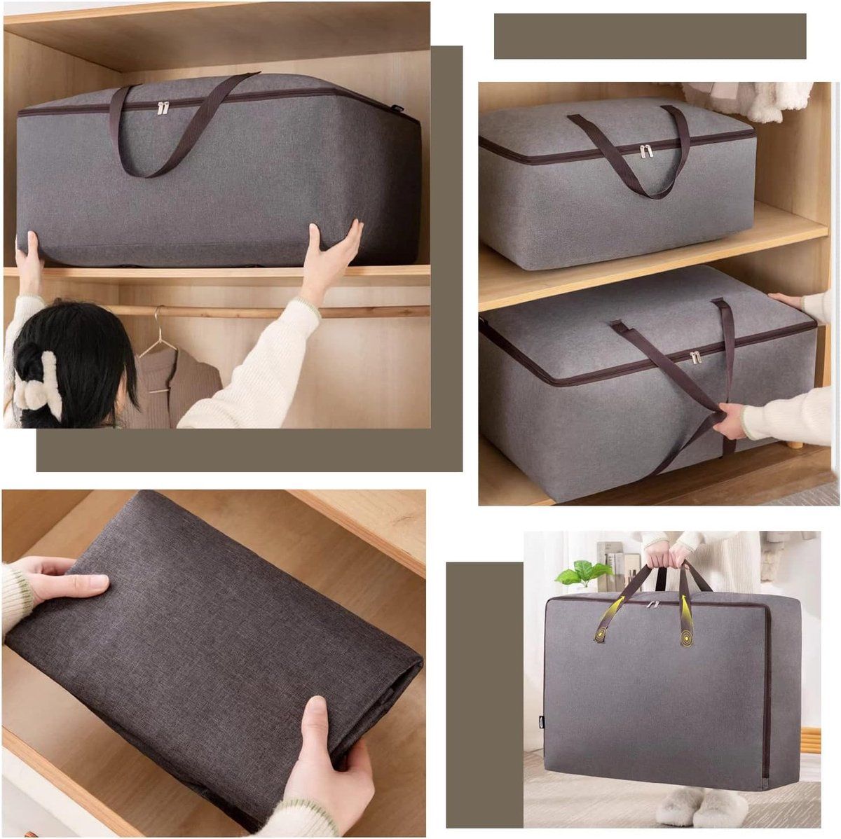1 large zippered storage bag, Oxford fabric storage bags, Transport bags, Other under, bed storage bags for bedding, grey