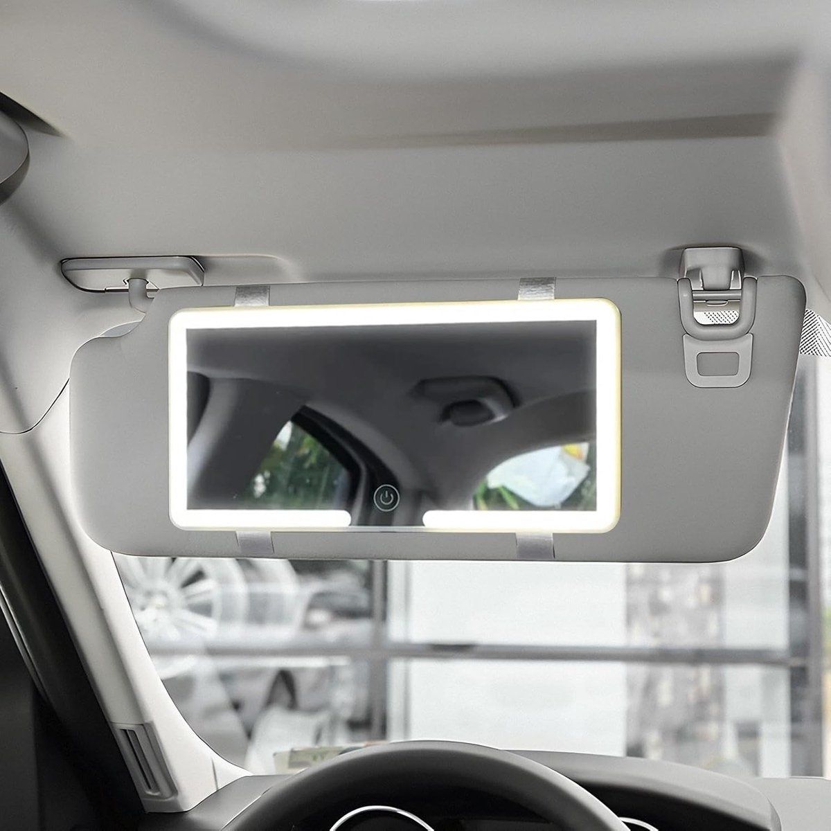 Car Makeup Mirror, Sun Visor Mirror with LED, Illuminated Makeup Mirror, Rechargeable and Dimmable, One Color, Three Brightness Levels, White